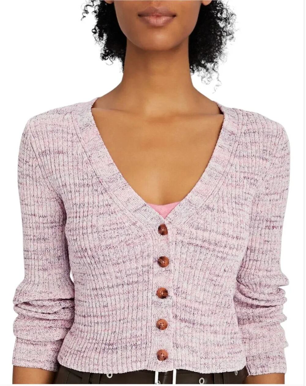 INTERMIX Kiera Marled Knit Pink Cardigan Sweater // M